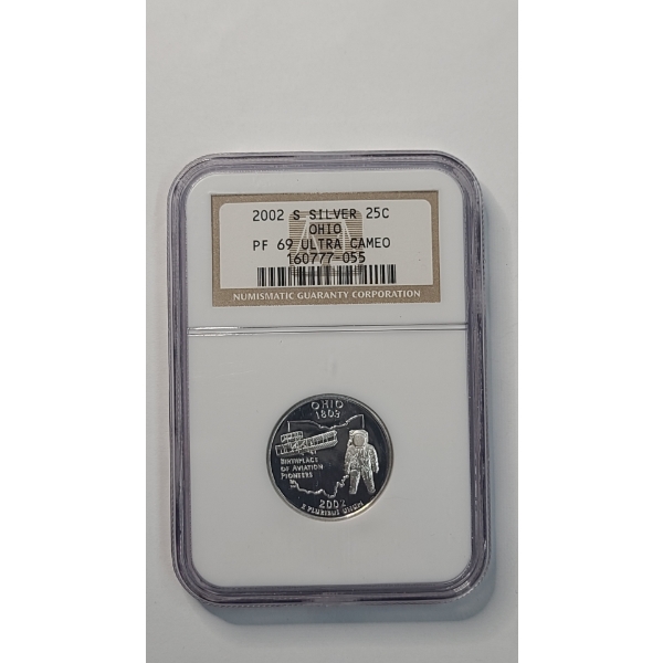 NGC 2002-S PF 69 ULTRA CAMEO Ohio State 90% SIlver Quarter 
