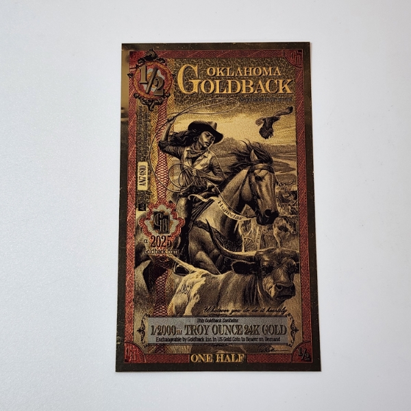 2025 Oklahoma 1/2 Goldback *Alpha Series* Honestas 1/2000 Troy oz 24K Gold 