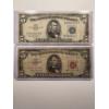 Image 1 : 1953 & 1963 United States Lincoln Blue & Red Seal $5.00 Bills In Protective Holders