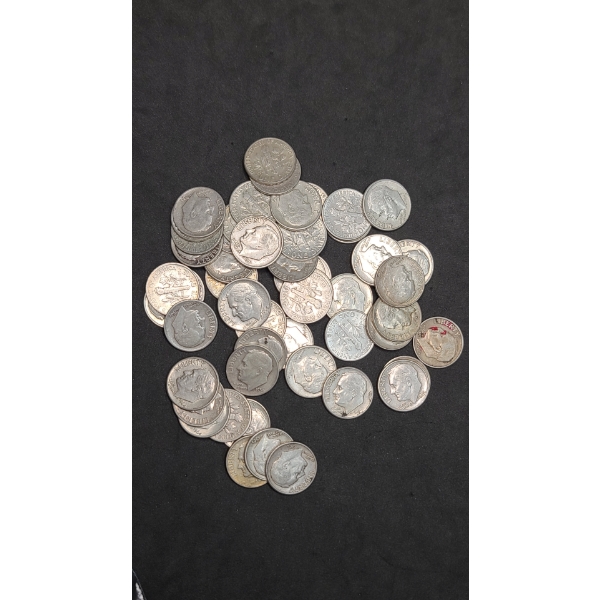Assorted Years/Mint Marks 90% Silver Roosevelt Dimes - Face Value: $5.40