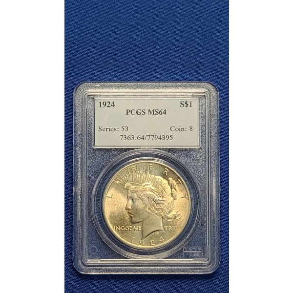 PCGS 1924 MS 64 90% Silver Peace Dollar 