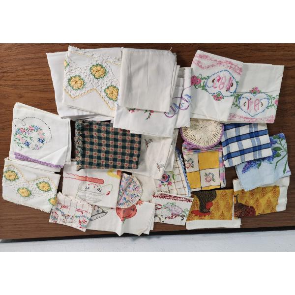 Lot of Assorted Teacloths, Pillowcases, Runners - Including Handmade