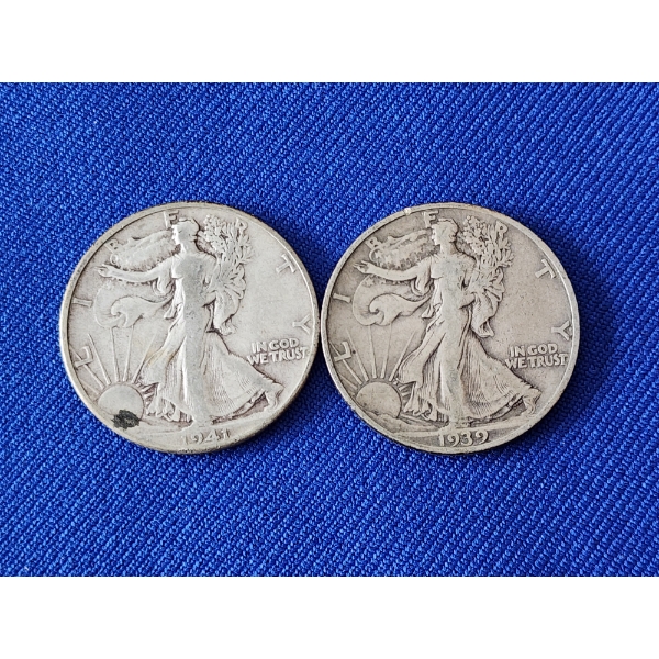 2 - 90% Silver Walking Liberty Half Dollars FV: $1.00