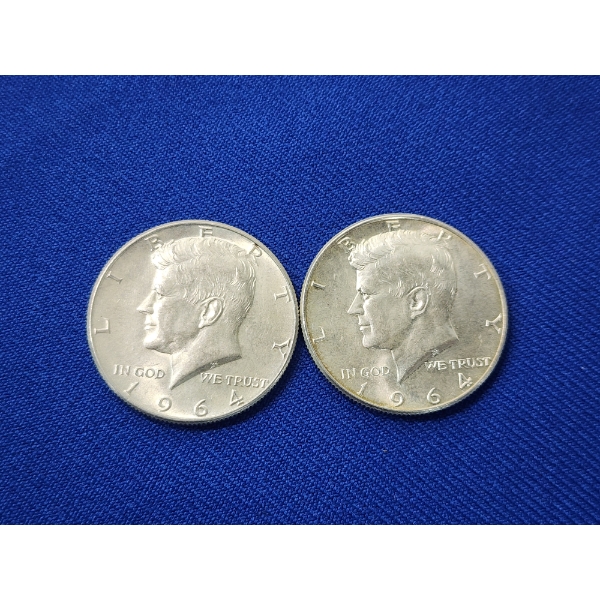 x2 90% Silver 1964 Kennedy Half Dollars - Face Value: $1.00
