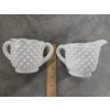 Image 3 : Vintage Pair Of Fenton White Milk Glass Hobnail Creamer & Sugar Servers