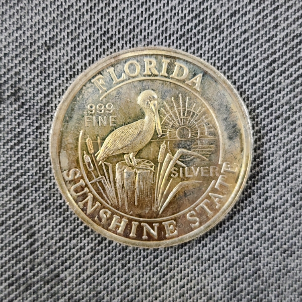 One Troy Ounce .999 Fine Silver Round Florida Sunshine State Design