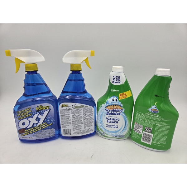 Two 32oz Spray Oxy Cleaner, Two 32oz Scrubbing Bubbles Bleach Cleaner