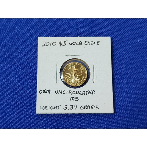 United States 2010 $5 Gold Eagle 1/10th oz Fine Gold - GEM Uncirculated MS 