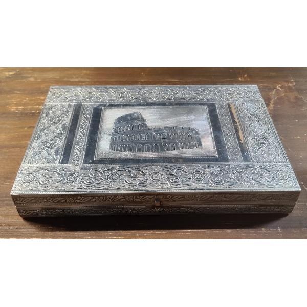 Beautiful Jewelry Box With Embossed Roman Building Motif & Assorted Fashion Rings