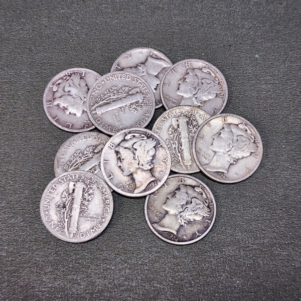 Lot of 10 Assorted United States 90% Silver Mercury Dimes - Face Value: $1.00