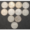 Image 1 : (11) Assorted Years Canadian 80% Silver 25 Cent Coins 