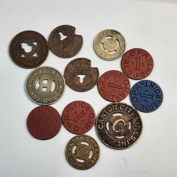 Lot of Assorted Bus Tokens & Ration Tokens