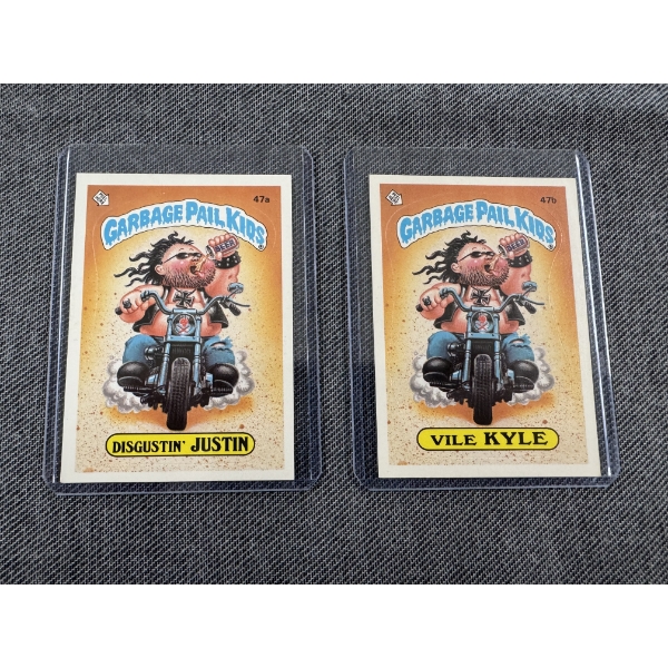 1985 Garbage Pail Kids - Disgustin Justin & Vile Kyle Cards - 47A & 47B - Mint Condition