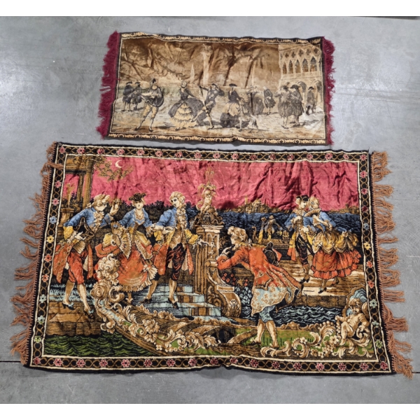 Fabulous Historical Scene Velvet Type Vintage Tapestries 39''x60'' & 45''x23''