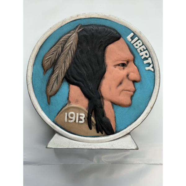  Unique 8" x 8" Native American & Buffalo Money Bank - Great Condition