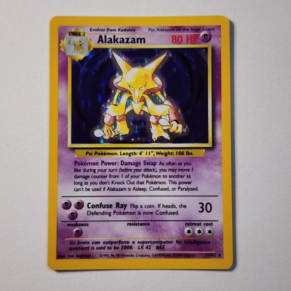 Alakazam 1/102 Holo Rare Base Set Vintage Pokemon Trading Card ~ NM Condition!