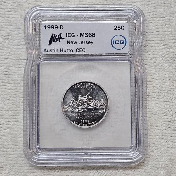 1999-D New Jersey Statehood Quarter ICG MS68 Austin Hutto Signed Holder