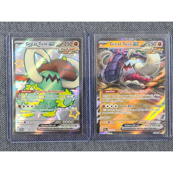 Lot of Two Holo Near Mint Great Tusk EX Pokemon Trading Cards - Shiny Promo 072 & 053/091