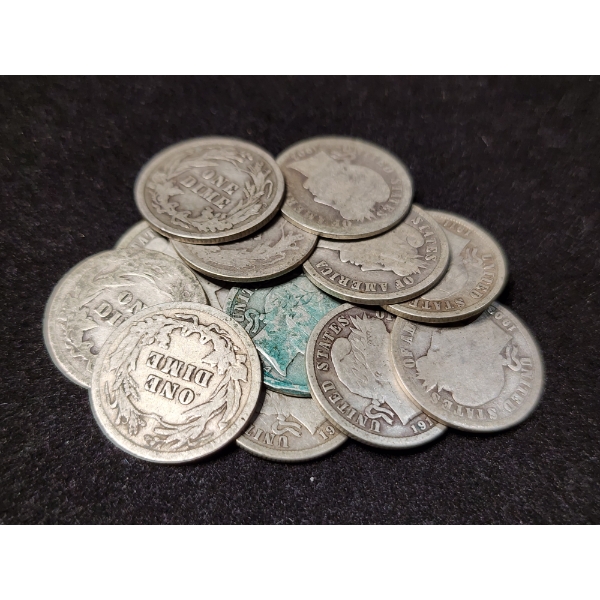 $1.20 Face Value in Assorted 90% Silver Barber Dimes 