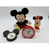Image 1 : Mickey Plush - Mickey Figurine - 2 Mickey Mouse Clocks - Unknown Working Condition - Corroded Batter