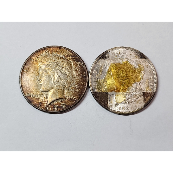 Two 90% Silver U.S. Dollars: 1935 Peace Dollar and 1921 Morgan Dollar 