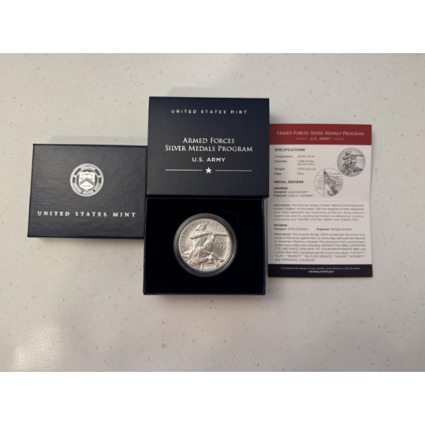 U.S. Armed Forces 1 Ounce .999 Fine Silver Medal US Mint W/ COA - Mint Condition