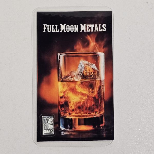 1-Grain .999 Fine Silver Bullion Bar embedded inside an Collector's Card branded by Full Moon Metals