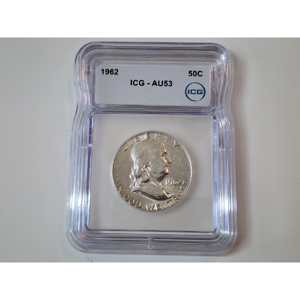 ICG GRADED AU53 1962 90% Silver Franklin Half Dollar 