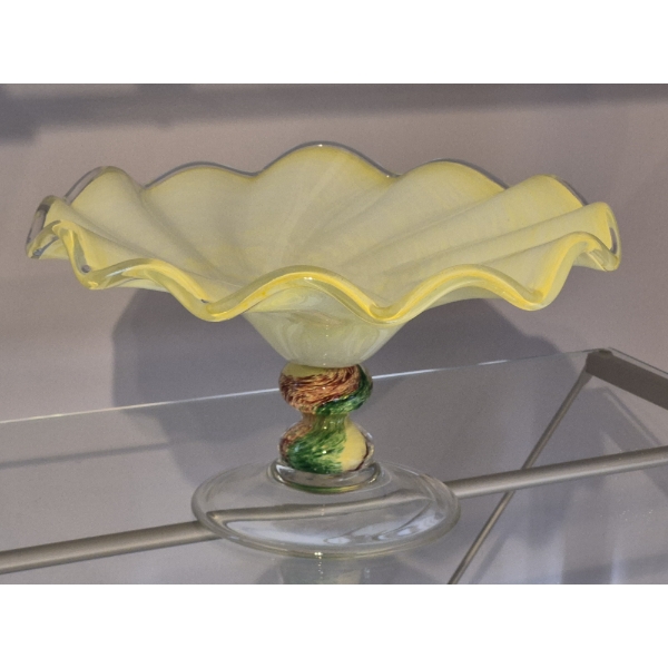 PICKUP IN NORTHFIELD - Ruffled Yellow Glass Compote 7" - See Pics 