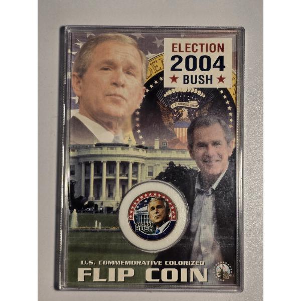2004 Commemorative Colorized Election Flip Coin - John Kerry and George W. Bush