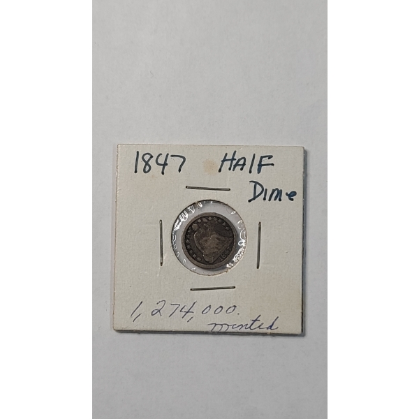 1847 Seated Liberty 90% Silver Half Dime 