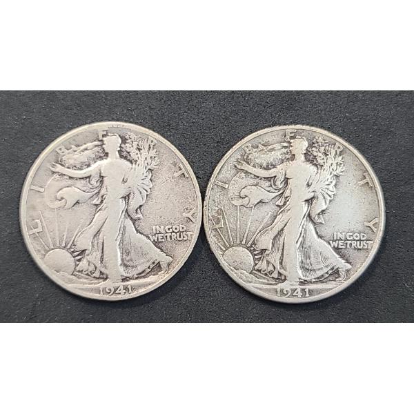 U.S 1941-S & 1941-D Walking Liberty 90% Silver Half Dollars - Face Value: $1.00