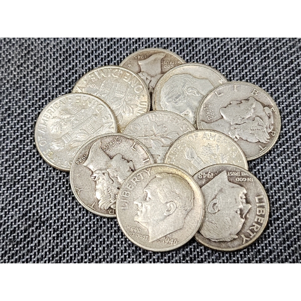 $1.00 Face Value in Assorted 90% Silver United States Dimes 