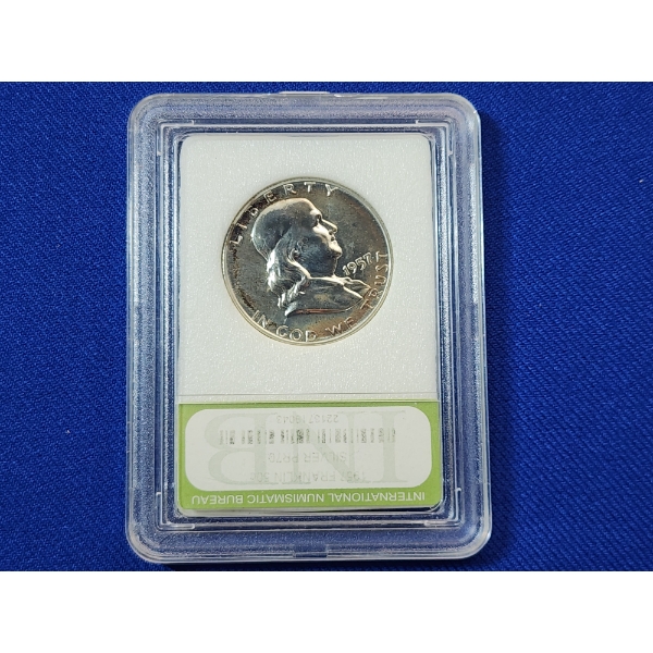 1957 90% Silver Franklin Half Dollar in INB Slab
