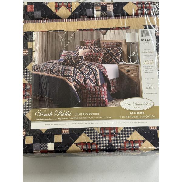 Virah Bella 3 Piece Full/Queen Nine Patch Star Quilt Set - Brand New In The Package