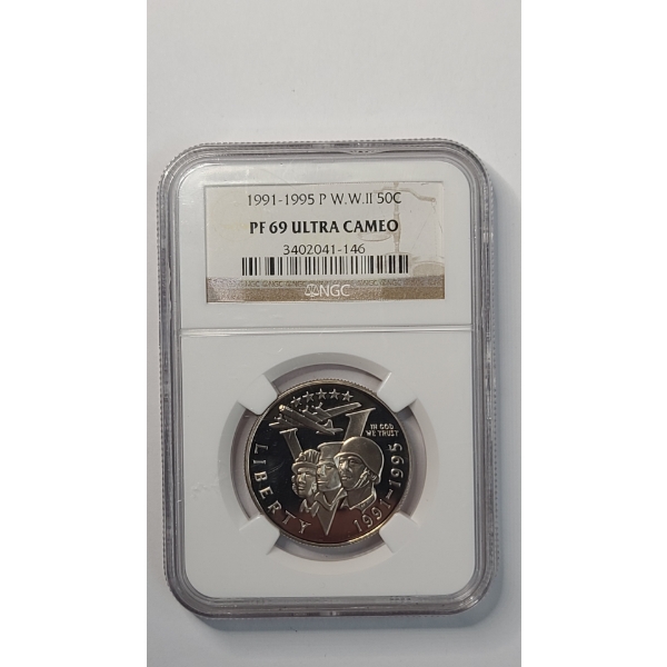 NGC PF 69 ULTRA CAMEO 1991–1995-P World War II 50th Anniversary Clad Half Dollar