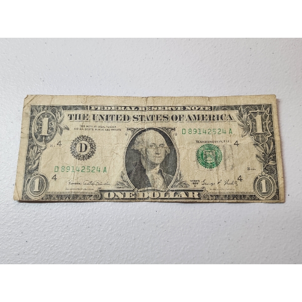 United States Series 1969 D $1 Federal Reserve Note ERROR Off-Center Print Error 