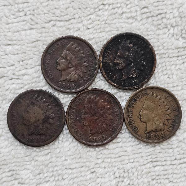 LOT OF 5 UNITED STATES Indian Head Pennies Excellent Condition Various Dates