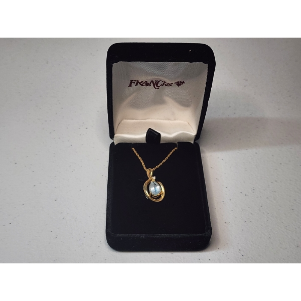 14K Gold Necklace w/ Teardrop Gemstone Pendant - 18in - TW: 3.9g
