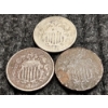 Image 4 : Three Assorted United States Shield Nickels ~ Dates & Conditions Vary ~ VERY NICE 1868!