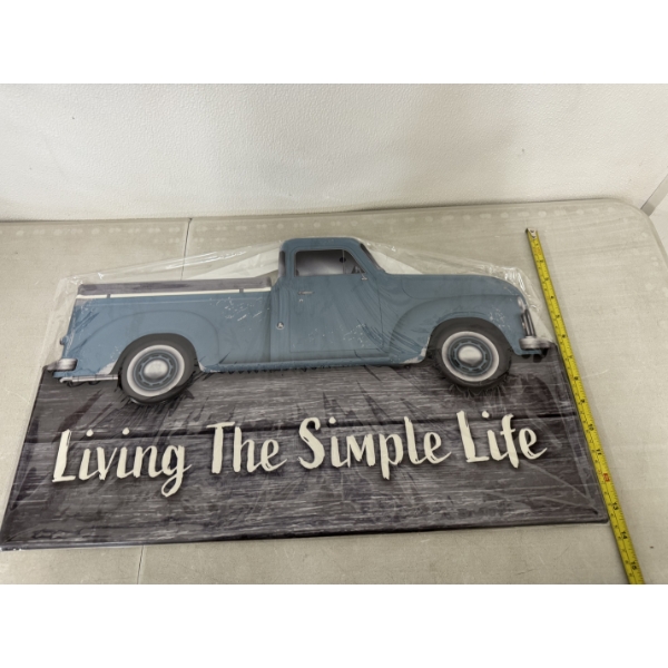 Living The Simple Life Blue Truck Metal Sign - Brand New In The Package 