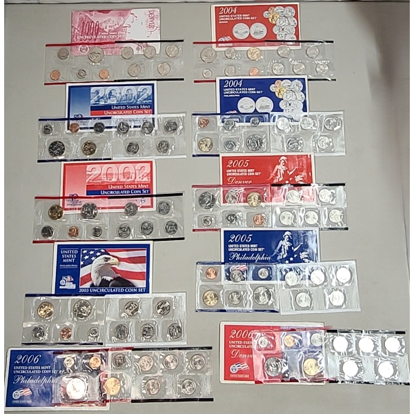 Assorted Collection United States Mint Uncirculated Coin Sets - 1999, 2002, 2003-P, 2004, 2005, 2006