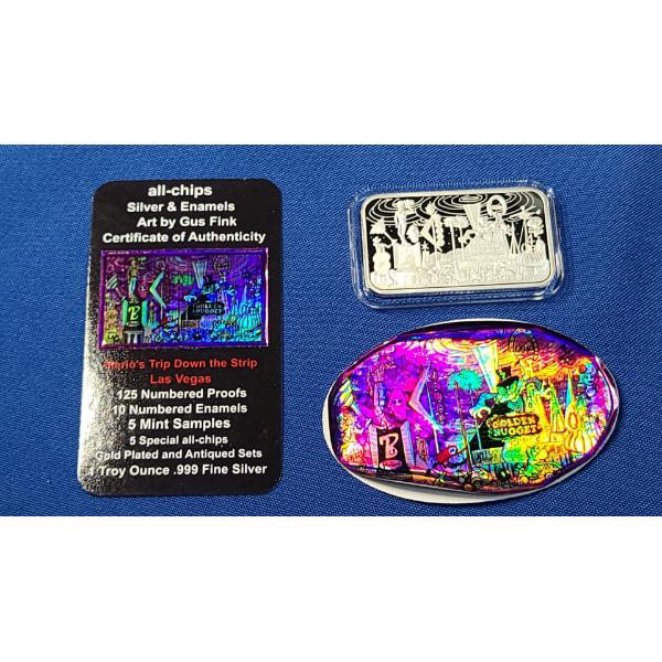 All-Chips 1 Troy Ounce .999 Fine Silver Bar - Mario's Trip Down The Strip Las Vegas 