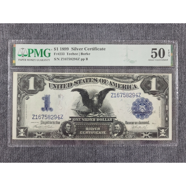PMG 50 About UC $1 1899 Silver Certificate FR#233 Signed by Teehee & Burke - Large Note