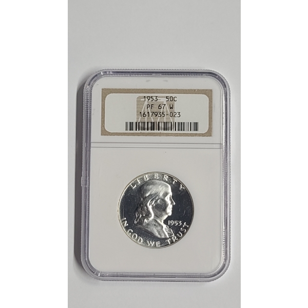 NGC PF 67 White 1953 Franklin 90% Silver Half Dollar 