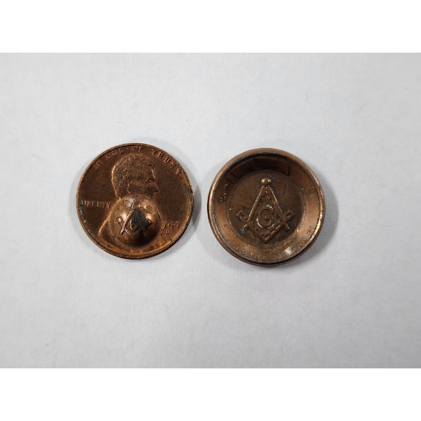 Two Unique Masonic United States Pennies ~ 1967 & 1985