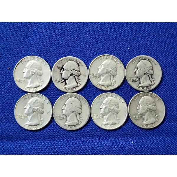 Assorted Years Silver Washington Quarters Face Value $2.00