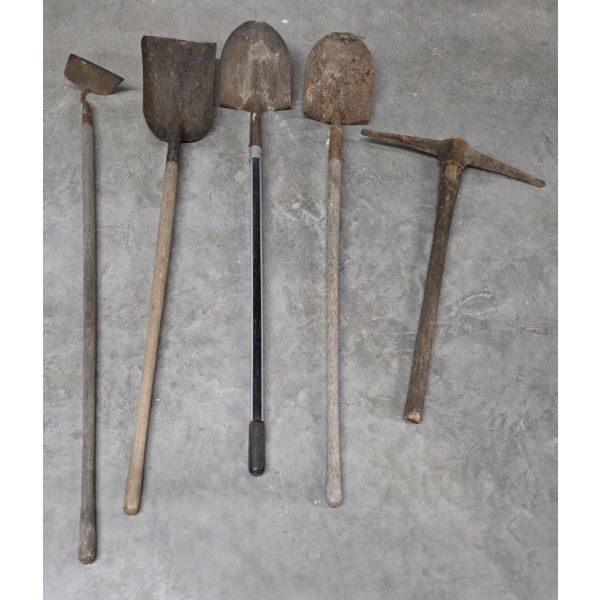 Three Shovels, Hoe And Pick Axe Collection -No Shipping