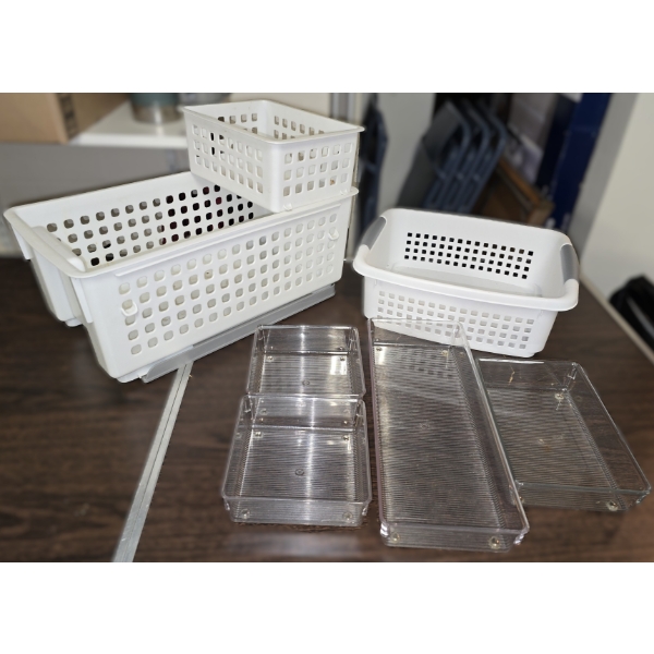7pc Organization Bundle incl Plastic Bins and Drawer Dividers
