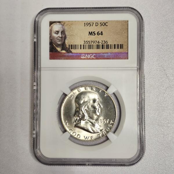 1957-D Franklin 90% Silver Half Dollar NGC Graded MS64
